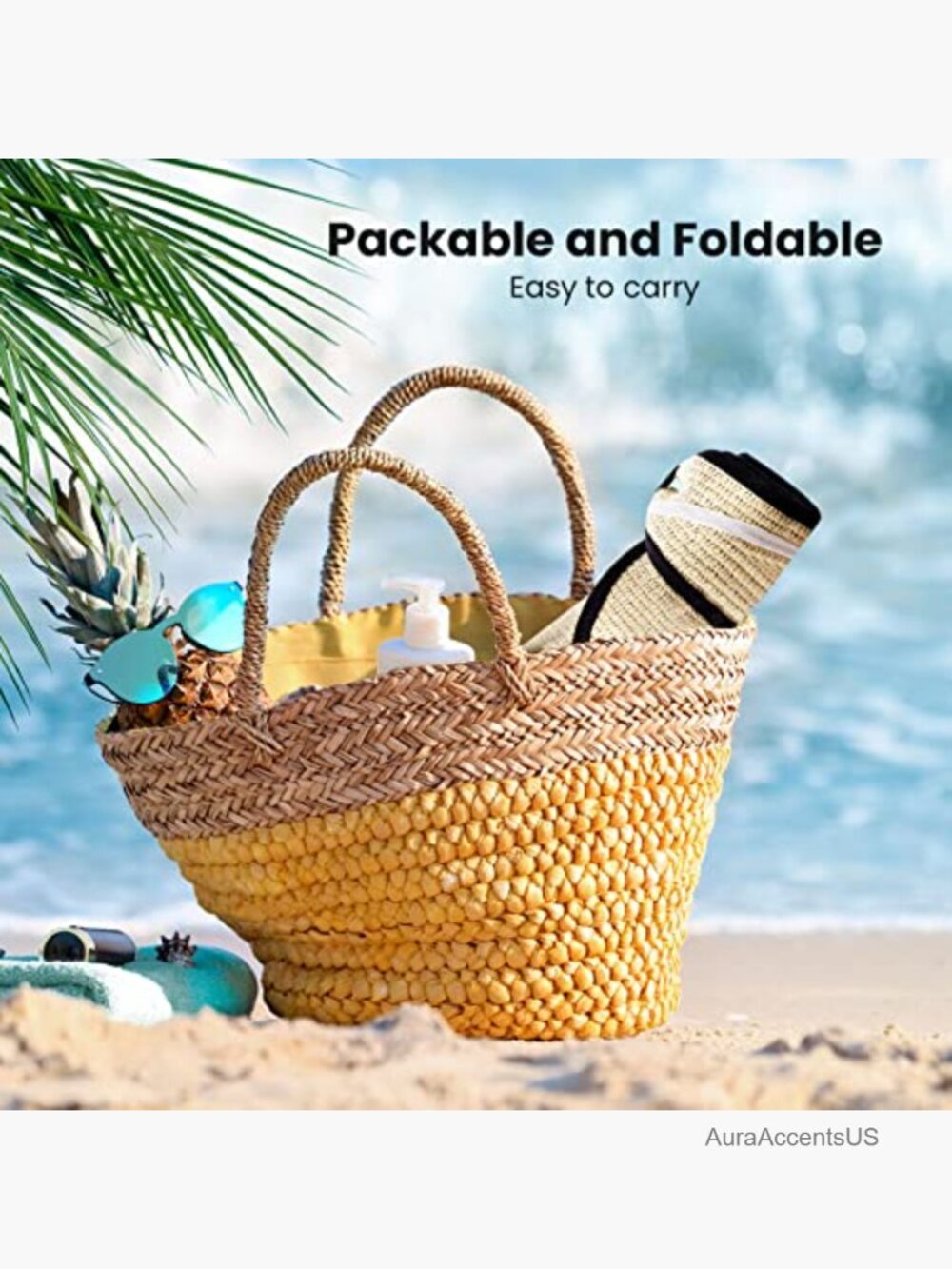 Wide Brim Straw Sun Visor Hat UPF 50+ Roll-up Packable - Picture 5 of 7